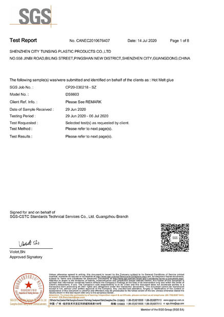 China Shenzhen Tunsing Plastic Products Co., Ltd. Certification